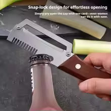 3-in-1 Stainless Steel Vegetable Peeler Peeling Knife With Wooden Handle And Bottle Opener Kitchen Tool
