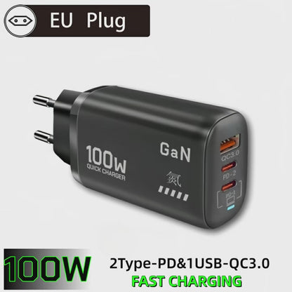 100W GaN PD Type C Charger USB QC 3.0 for Laptop IPad PPS Fast Charge EU for Samsung Xiaomi iPhone 17 16 15 Pro Max Mobile Phone